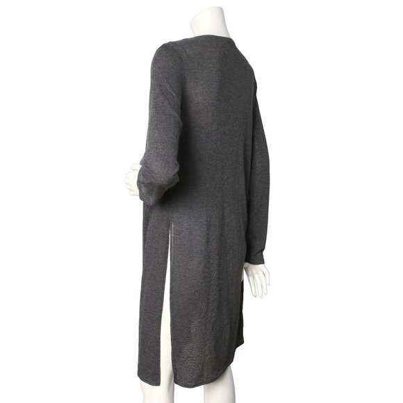 Olivia Rae Long Duster Sweater Cadigan Grey Open Side Slits Stretch Casual - Picture 4 of 7